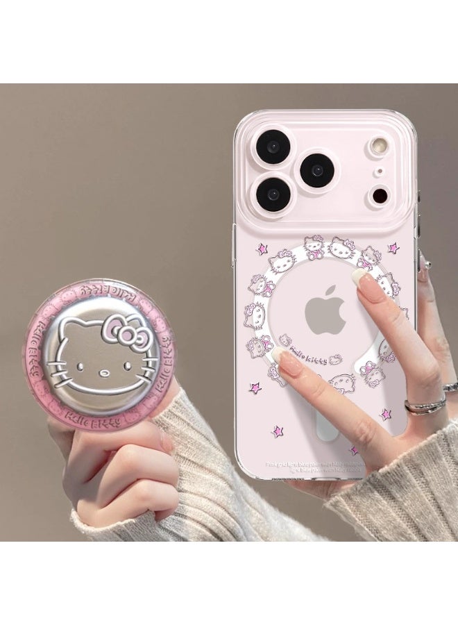 Hello Kitty-Themed Transparent Anti-Fingerprint Magnetic Case + Stand for iPhone 17 Cute Cartoon Design Dustproof Protection Secure Magnetic Attachment - Image 1
